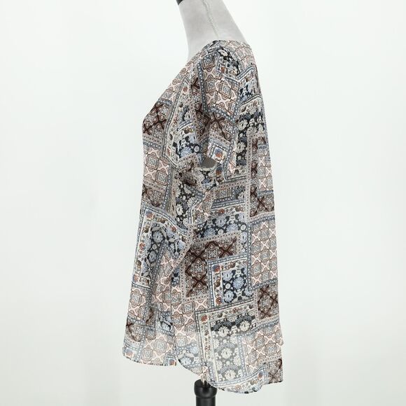 J Jill Top Womens Large Ivory Blue Sheer Blouse Back Pleats Whimsy Boho Chic - Picture 11 of 12